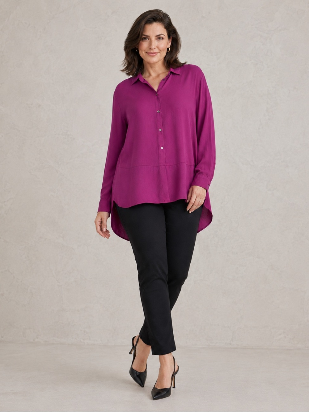 J. Jill Berry Purple High Low Button Front Tunic Blouse Long Sleeve Size XL NWT